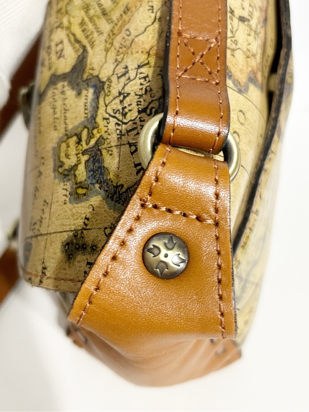 Patricia Nash Lucia European Map Crossbody Bag Tan Full-Grain Leather Vintage - Picture 8 of 16